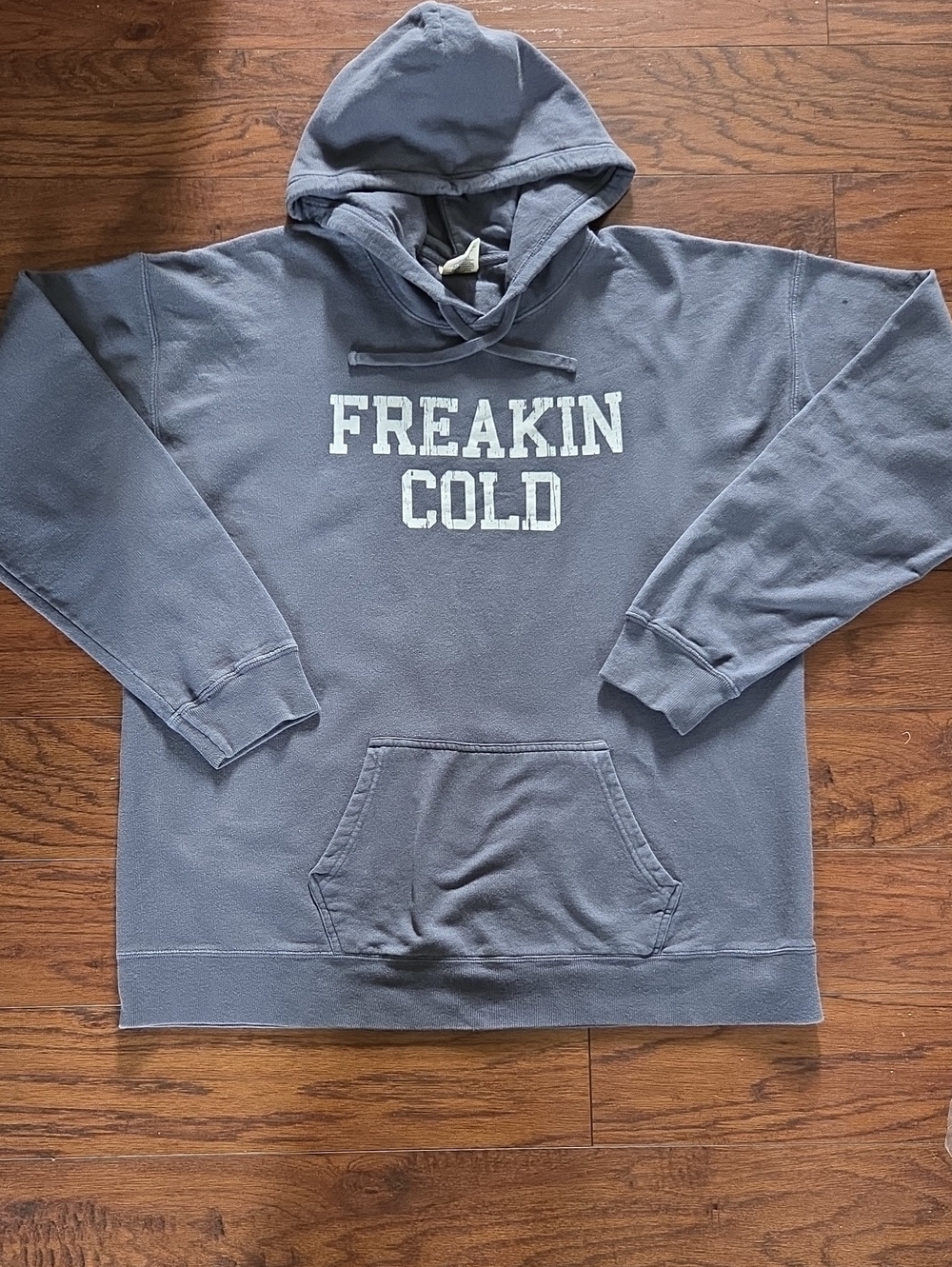 Vintage Style Hoodie Sweatshirt Washed Blue Size L